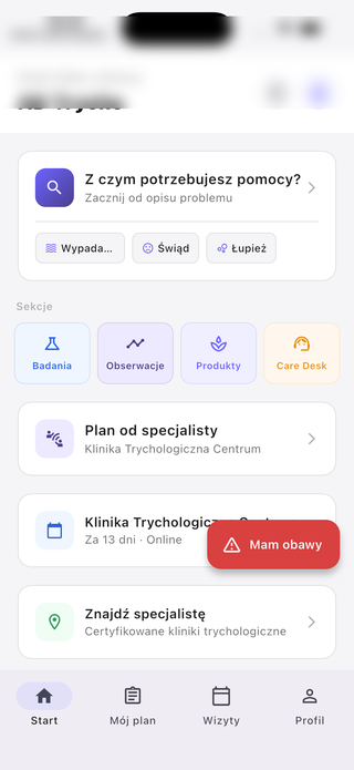 AD Trycho App — ekran główny